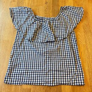 Enough About Me Blue White Gingham Top Size Medium
